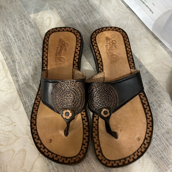 Mules slide flip flops thong sandals brown leather boho fashion flat - Picture 5 of 5